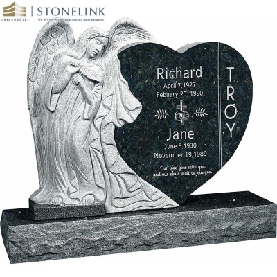 Angle heart black grey granite tombstones