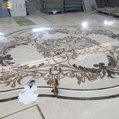 Waterjet medallion inlay marble floral flooring