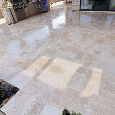 Beige limestone paving tile