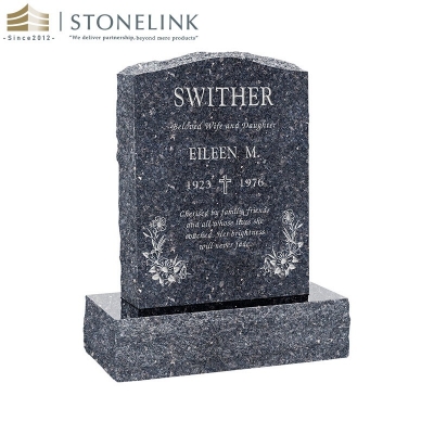 Upright multicolored granite gravestone