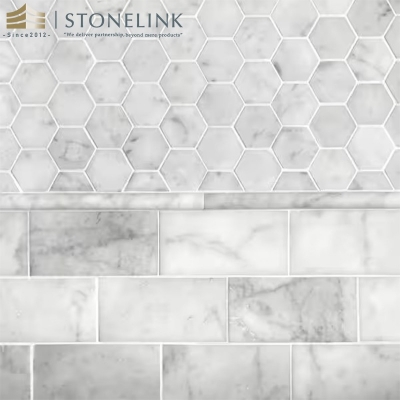 Carrara White honed marble fluted tile trim