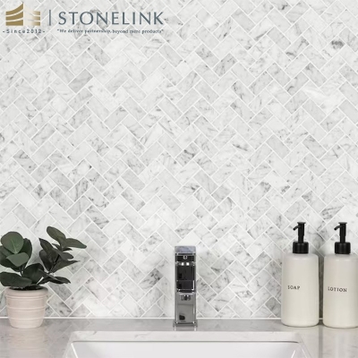 Carrara White herringbone honed marble mosaic