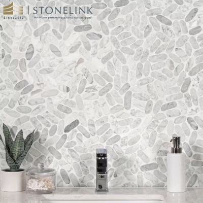 Carrara White pebble tumbled marble mosaic