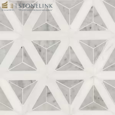 Carrara White triangular polished marble mosaic